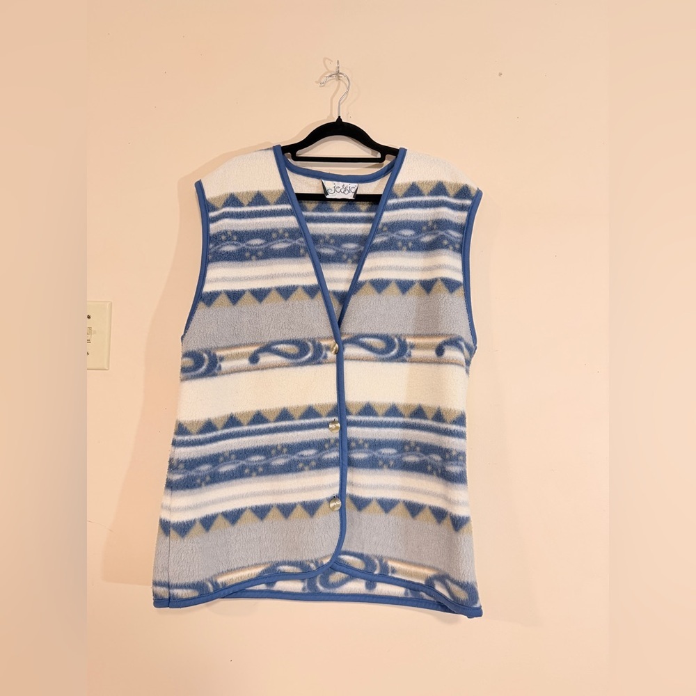 🔹 Vintage Jessie Blue Southwestern Fleece Button Vest Size L